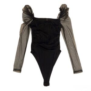 SHEIN Black Mesh Sleeve Bodysuit